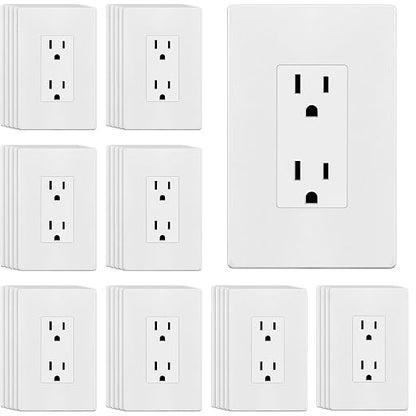 ENERLITES 40 Pack Decorator Outlet 15A Receptacle with Screwless Wall Plate | Self-Grounding, UL Listed, Standard Residential Electrical Outlets for Home, Non-Tamper Resistant, 5-15R, 125V, Matte White