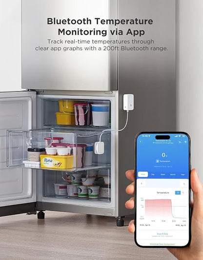 GoveeLife Bluetooth Refrigerator Thermometer Sensor with Alarm, 1-Pack | Monitor fridge/freezer temp remotely with app alerts & buzzer 230ft range. For kitchen/hot tub, gateway not included
