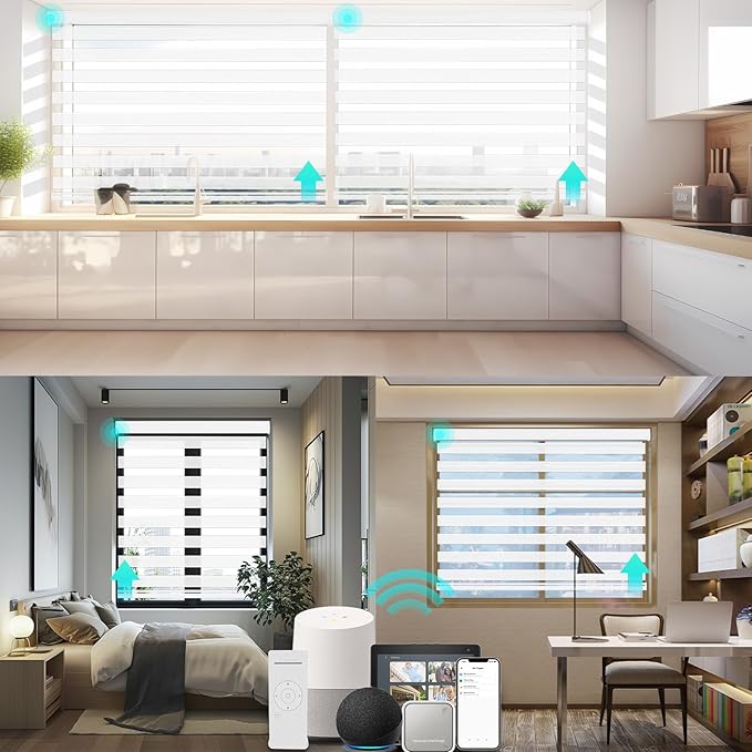 Changshade Custom Size Cordless Motorized Zebra Roller Shades,Roller Shades Dual Layer Day and Night Privacy,Privacy for Living Room,Bedroom,Bathroom,Easy Installation,More Color (Customize Now)