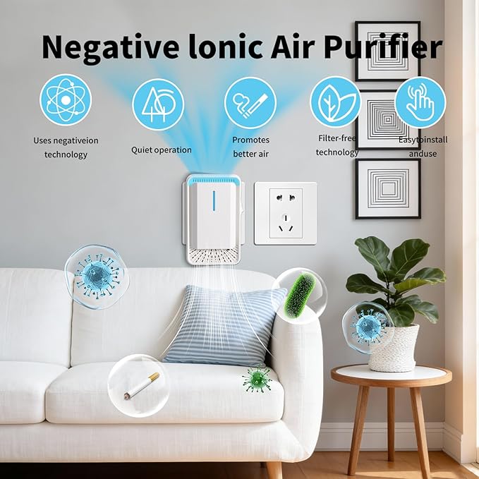 2026 New Plug in Air Purifiers Air Ionizers for Dust Mites, Odor Eliminator for Home with Negative Ion Generator, Quiet Portable Air Freshener Plug In for Bedroom,Office,Kitchen,Smoke,Dust (8)