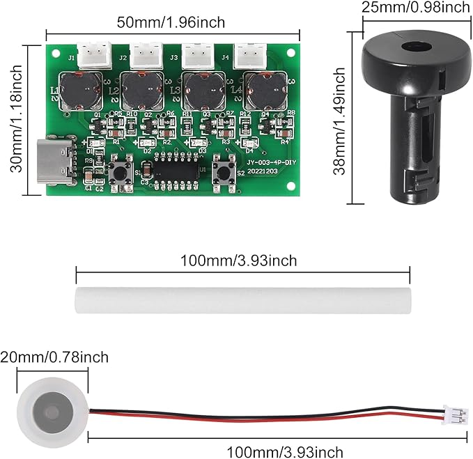 2Sets Type-C USB Humidifier Module DIY Kits Mist 4 Way Fogger Atomization Driver Circuit Board Type-C Spray Module