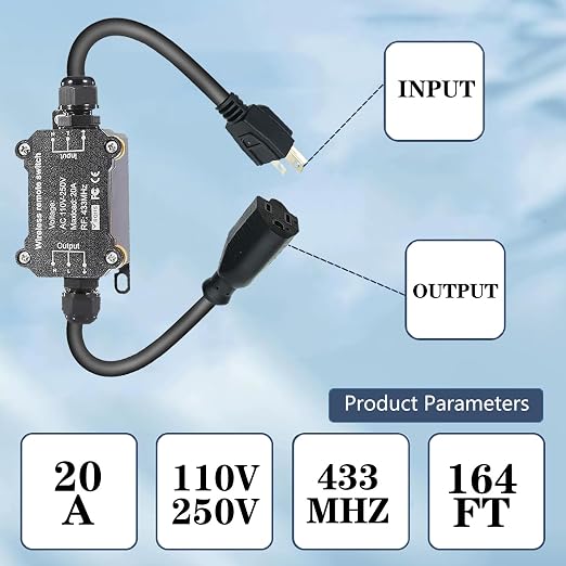 AC110V/120V/250V/20A Waterproof Remote Control Power Switch