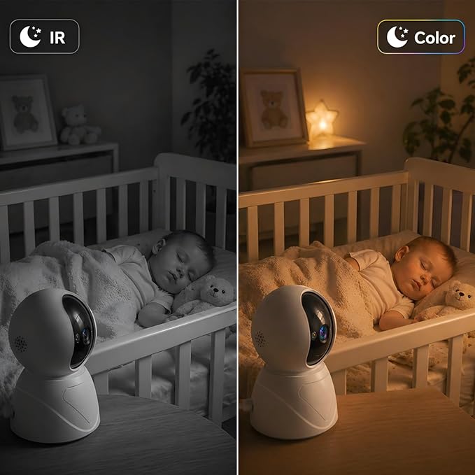 Baby Monitor with Camera and Audio, Smart Motion Tracking & 3X Zoom, Indoor Camera, Color Night Vision, 5G/2.4G WiFi, Two-Way Audio, 3MP 355° Pan Tilt, Pet Camera, SD/Cloud, 2 Pack