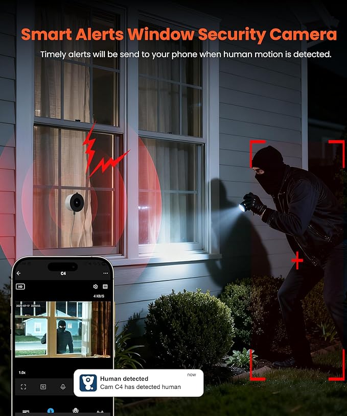 litokam Window Cameras for Home Security, 2.4GHz & 5GHz Indoor Window Camera with Al Color Night Vision, Person/Motion/Sound Detection & Real-Time Alerts, 24/7 Recording, 104° View Angle