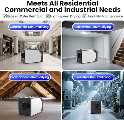 Industrial Commercial Dehumidifier with Pump, Crawl Space Dehumidifier with 180 Pints, Drain Hose, Smart LED Dehumidifier Display for Basement, Garage, Home, Cover Up to 8000Sq Ft
