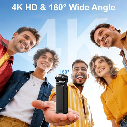 4K Vlogging Camera, Action Camera with Image Stabilization, Pocket Body Cam with APP Control, Handheld POV Cameras for Outdoor Sport, Travel(64GB Card)