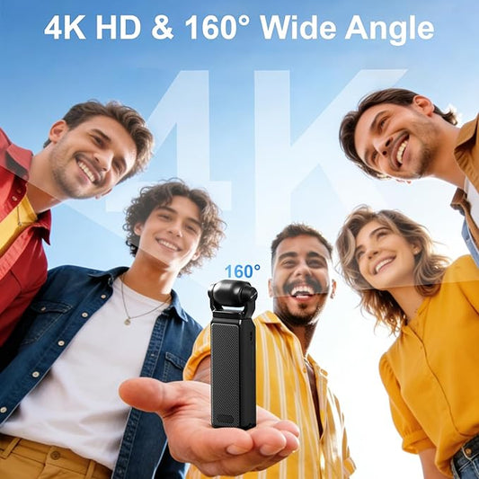 4K Vlogging Camera, Action Camera with Image Stabilization, Pocket Body Cam with APP Control, Handheld POV Cameras for Outdoor Sport, Travel(64GB Card)