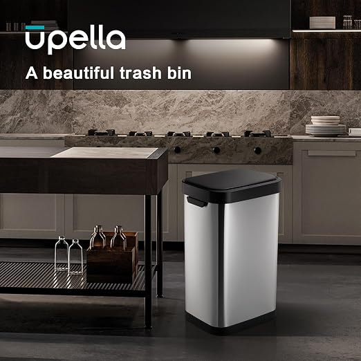 13 Gallon Trash Can, Touchless Stainless Steel Kitchen Bin (Silver)