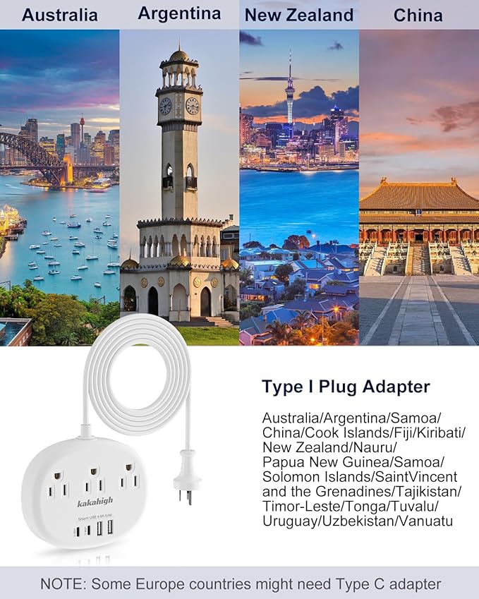 Australia Power Plug Adapter, 4FT AU Power Strip