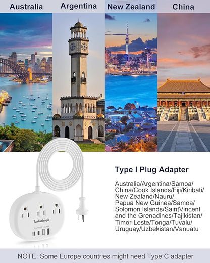 Australia Power Plug Adapter, 4FT AU Power Strip