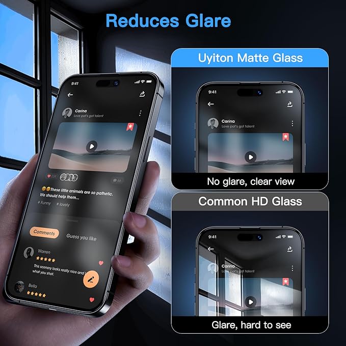Uyiton for iPhone 14 Pro Max Matte Privacy Screen Protector - Anti-Fingerprint [Easy to Install] Anti-Spy Shatterproof Full Coverage 9H Tempered Glass Screen Cover, 2 Pack