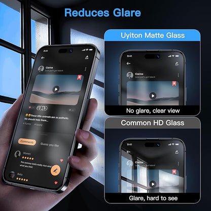 Uyiton for iPhone 14 Pro Max Matte Privacy Screen Protector - Anti-Fingerprint [Easy to Install] Anti-Spy Shatterproof Full Coverage 9H Tempered Glass Screen Cover, 2 Pack
