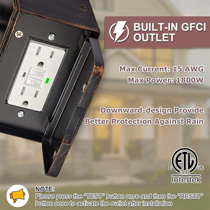 Dusk to Dawn Outdoor Wall Lighting with Outlet,Porch Light with GFCI Outlet Built in,Anti-Rust Alunmium Wall Lantern with Clear Glass Shade,Outdoor Light for House Garage, Bulb Included(Brown)