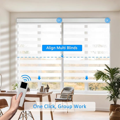 Motorized Zebra Blinds for Windows Cordless Electric Curtains with Remote Control Blackout Shades Custom Smart Blinds Compatible with Alexa Google Home(Blackout White,W52 X 72in)