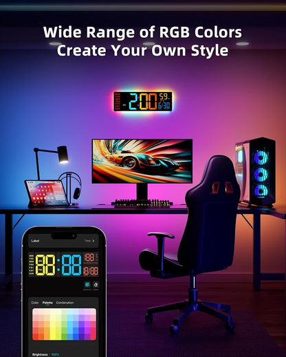 EASYERA Smart Digital Wall Clock App Control, 16.5” Large RGB Clock | DIY Color, LED Display, Auto DST, Plug-In, Music Sync | Classroom Home Gym Gaming