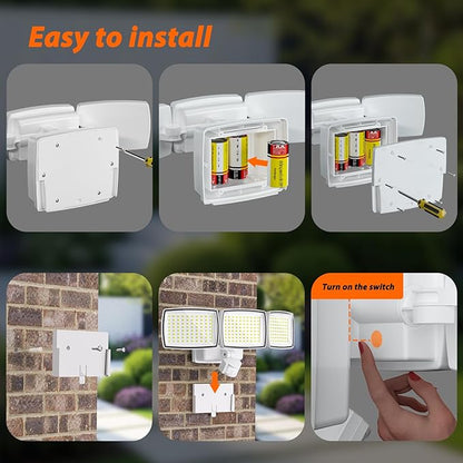 AIXPI Battery Powered Motion Sensor Outdoor Lights, 1500LM Flood Light IP65 Waterproof Security Light Motion Detector Lights Wireless for Outside, Yard White 1Pack