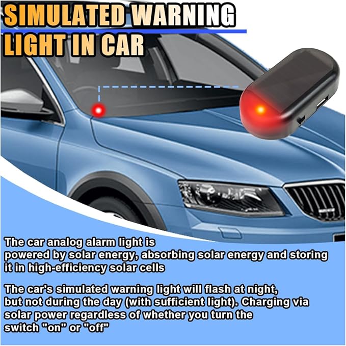 Car Solar Power Simulated Dummy Alarm, Car Alarm Warning Light Fake Lamp with USB Charger Port, Anti-Theft LED Flashing Security Light Car Accessories for Most Cars (Red, 2PCS)
