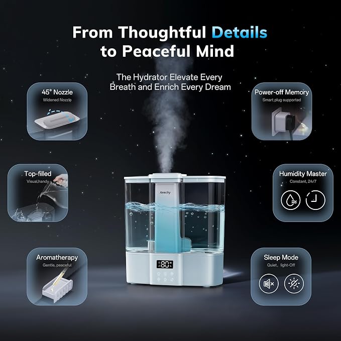 AEOCKY Geek-Level Ultrasonic Humidifier, 4L Top-Fill Cool Mist Diffuser