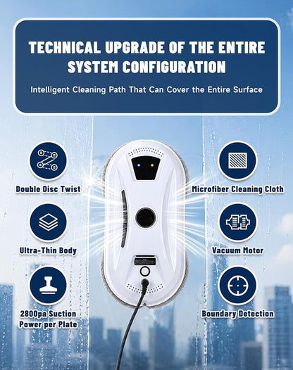 Automatic Window Cleaning Robot, Robot Window Cleaner with AI Intelligent Positioning & Edge Detection & Powerful Suction, Anti-Drop Safety for High-Rise Glass & Large Bay Windows
