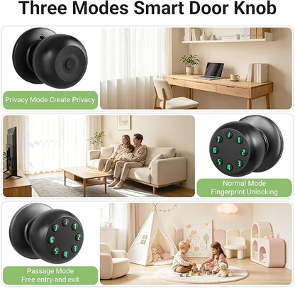 Smart Keypad Door Knob, Keyless Entry Door Lock with Auto Lock and Low Battery Alert, 50 User Codes, Easy Installation, Matte Black, for Front Door Bedroom Office Apartment