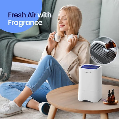 ROSEKM Small Air Purifiers for Home, Mini Air Purifier for Desktop, Bedroom, Office, Car, Room, Portable HEPA Air Purifier Air Cleaner for Smoke, Dust with Night Light