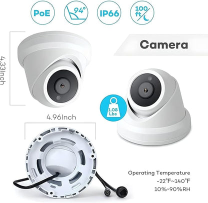 6MP PoE Security Camera Outdoor/Indoor, Wide Angle 110° 2.8mm IP Camera with Built-in Microphone, 100ft IR Night Vision, IP66 Weatherproof, H.265+ Compression, 3rd Party NVRs Compatible, NDAA
