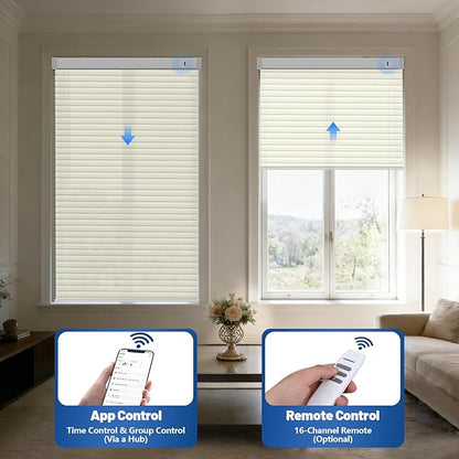 Motorized Cellular Shades with Remote, Light Filtering Smart Cellular Shades Compatible with Alexa, Honeycomb Window Blinds for Bedroom Home Office, Custom Size, Half Shading Cream
