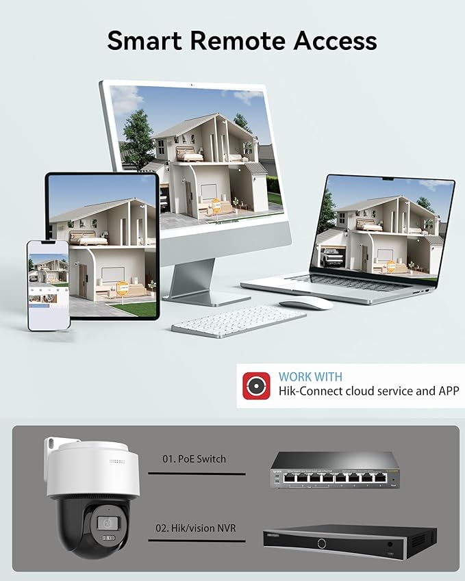 DS-2DE2C400MWG-E 4MP Hik PoE PT Security Camera Outdoor, with Human Detection Auto-Tracking, IP66 Weatherproof, 2.8MM Lens H.265+, Smart Hybrid-Light SD Card Slot(Up to 512 GB)