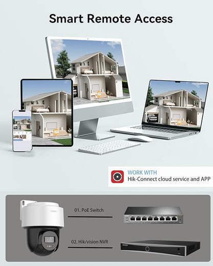 DS-2DE2C400MWG-E 4MP Hik PoE PT Security Camera Outdoor, with Human Detection Auto-Tracking, IP66 Weatherproof, 2.8MM Lens H.265+, Smart Hybrid-Light SD Card Slot(Up to 512 GB)