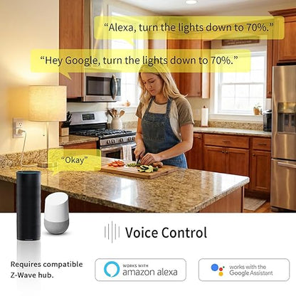 Minoston 800 Series Z-Wave Plug Dimmer Smart Plug-in Outlet, Built-in Repeater Range Extender, Z-Wave Hub Required, Compatible with Alexa, SmartThings, Z-BOX, Home Assistant (MP31ZD)