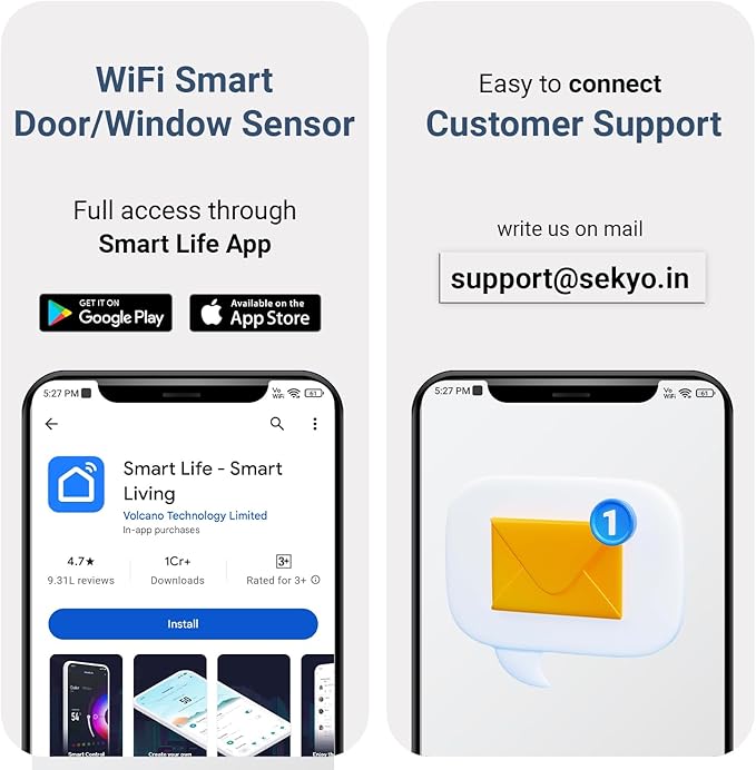 (4 Qty) Smart WiFi Door & Window Sensor for Home| No Hub Required | Free App Alert, Works with Tuya Smart Life Devices, Compatible with Alexa, Google Home, Siri (No Siren but Phone Notification)