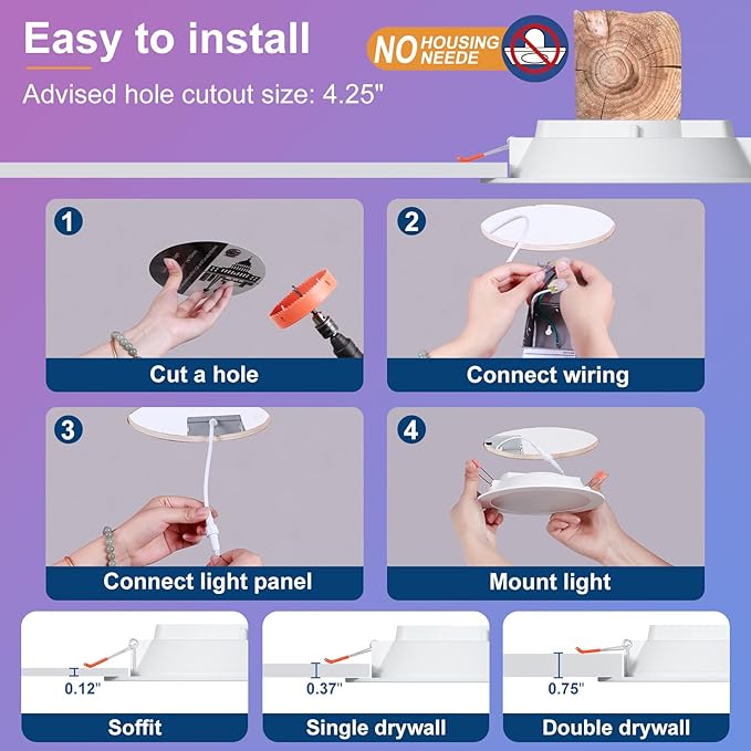 SikSog Smart Recessed Lighting 4 Inch RGBCW Color Changing 12W LED Downlight with Junction Box,1080 Lumen Recessed Ceiling Light Compatible with Alexa,Dimmable by Bluetooth Control -6Pack