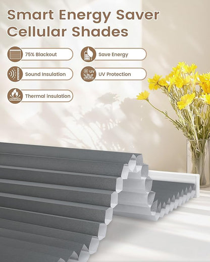 Kincmo Motorized Cellular Shades, Custom Motorized Blinds with Remote, Cordless Smart Electric Honeycomb Blinds Work with Apple HomeKit, Alexa, Google (75%-Blackout-Single-Cell Dark Grey)