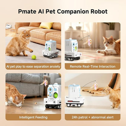 Pmate AI Pet Camera Robot Companion for Dogs & Cats Robot Camera with Visual Recognition Remote Video Interaction Auto Feeding & Play Red Light Teaser Night Vision Auto Charging Blue