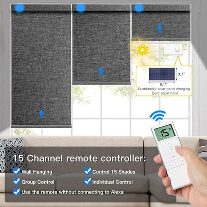 Tokblind Motorized Blackout Roller Shade Fabric Covered Valance and Bottom Rod, Remote Control Electric Window Blind Compatible with Alexa Google via Hub, Custom Size (Dark Grey - Wrapped Fabric)