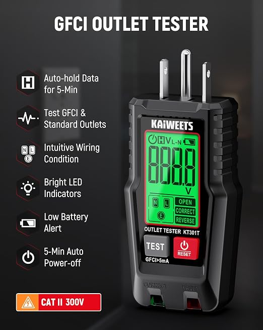 KAIWEETS Electrical Test Kit KIT01, Digital Multimeter, Smart Non-Contact Voltage Tester & GFCI Outlet Tester with LCD, Complete Set with Carrying Case & Batteries for Electrician, DIY & HVAC