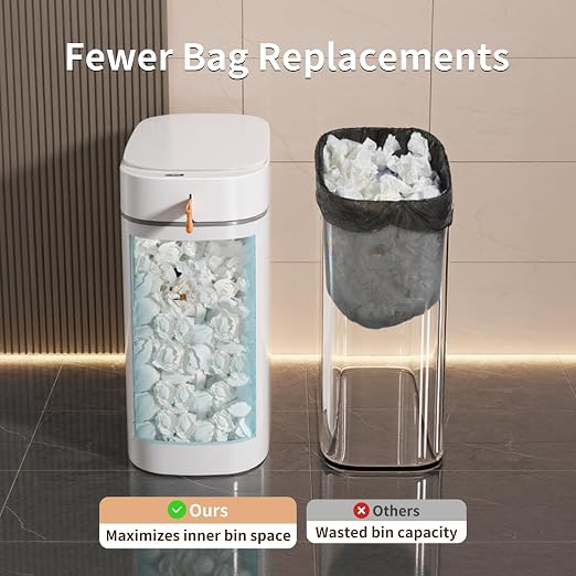 3.5 Gallon Automatic Bathroom Trash Can with Lid, Small Slim Smart Motion Sensor Garbage Bin with Auto Bag Suction & One-Pull Self Sealing, Touchless Waste Basket for Bedroom, Office, Kitchen, Rv