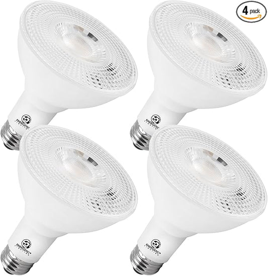 Energetic PAR30 4-Pack Dusk to Dawn LED Outdoor Flood Light Bulb, 850LM, 2700K Soft White, E26 Base, Automatic On/Off Sensor Light Bulb for Porch, Hallway, Garage