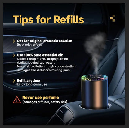 Smart Car Air Freshener with Star Light & 150ml Diffusers Oil Refills, Auto On/Off Aroma Diffuser, 3 Adjustable Mist Modes Rechargeable Aromatizante para Carro - Car Diffuser（New Car Smell*3）