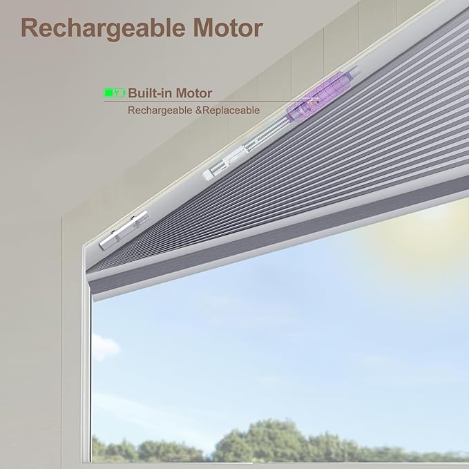 Godark Smart Angled Customized Blackout Honeycomb Blinds Suitable for Trapezoidal/Triangular/Polygonal Windows Motorized Cellular Shades Compatible with Alexa/Google Home/Tuya APP-Grey
