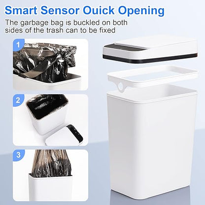 Anborry Bathroom Trash Cans with Lid 2 Pack Touchless Automatic Motion Sensor 2.2 Gal & 4 Gal Small Garbage Can, Smart Electric Narrow Garbage Bin for Bedroom Office Kitchen (White)