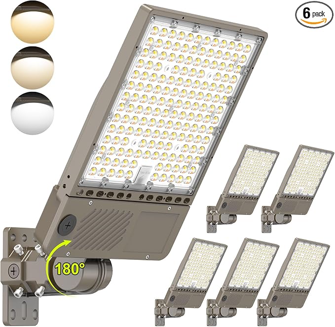 6 Pack 480V LED Parking Lot Light 320W/256W/192W, 3000K 4000K 5000K Adjustable 48000LM 0-10V Dimmable with Photocell, ETL Listed Shoebox Pole Lights Arm & Slip Fitter Mount, AC277-480V