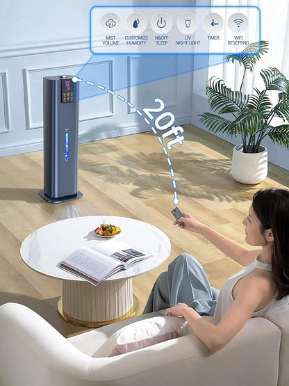 Hiswelle 8L Smart Humidifiers for Bedroom Large Room, 2.1Gal Cool Mist Top Fill Diffuser Ambient Light, App & Remote Control, 3 Mist Modes, Quiet Humidifier for Home Office Plant (Blue)
