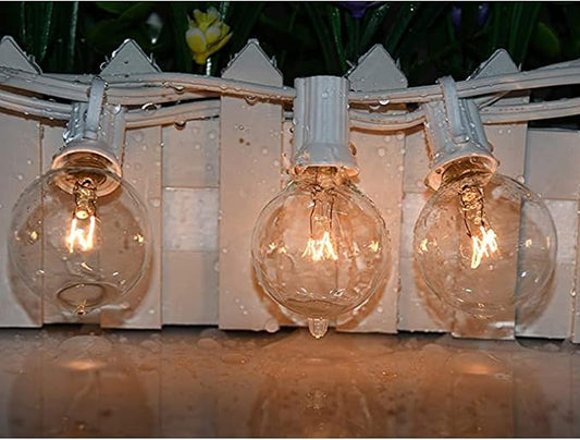 G40 Replacement Light Bulbs, 120V 5W Clear Globe Bulb, E12 C7 Candelabra Base, 1.5 Inch Glass Incandescent Bulbs for Indoor Outdoor Patio String Lights, Warm White -25 Pack