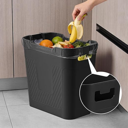Cute Small Black Trash Can Wastebasket 2.9 Gallon Plastic Garbage Can Waste Basket for Narrow Spaces Bathrooms Laundry Room Kitchens Offices Kids Rooms (Black)