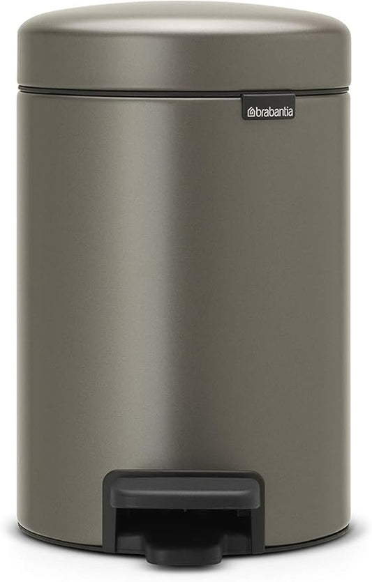 Brabantia Step-On XS Trash Can | Platinum | 0.8 Gallon / 3L | Bathroom, Bedroom, Office Trash Can with Light Pedal Opening, Handle & Removable Inner Bucket | 6.6 x 9.3 x 10.4 | + Trash Bags