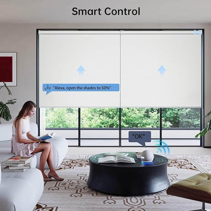 Motorized Coupled Shades, Blackout Smart Blinds for Large Windows Automatic Blinds Compatible with Alexa, Motorized Roller Shades Customized for Bedroom Home Office(Blackout-Pure White)