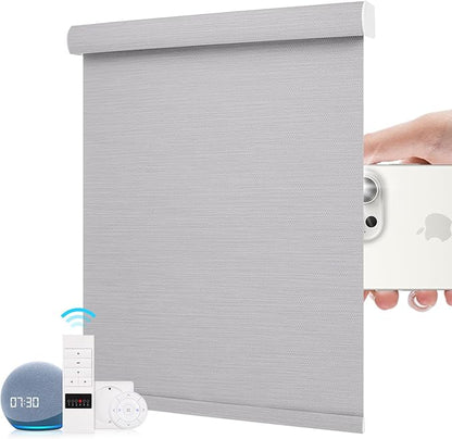 ZSTARR Motorized Roller Shades Blackout Smart Roller Blinds with Remote Control Rechargeable Blind Compatible with Alexa Automatic Window Shades for Home Custom Size (BO Champagne Grey)