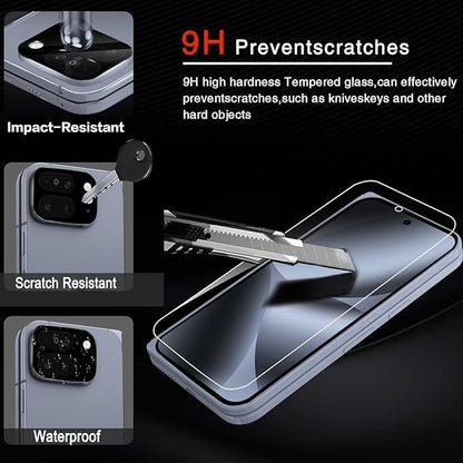 Milomdoi 9 in 1 Screen Protector for Google Pixel 10 Pro Fold, 3 Inside Flexible Film + 3 Front Tempered Glass + 3 Camera Lens Protector Accessories with Installation Frame, No bubbles