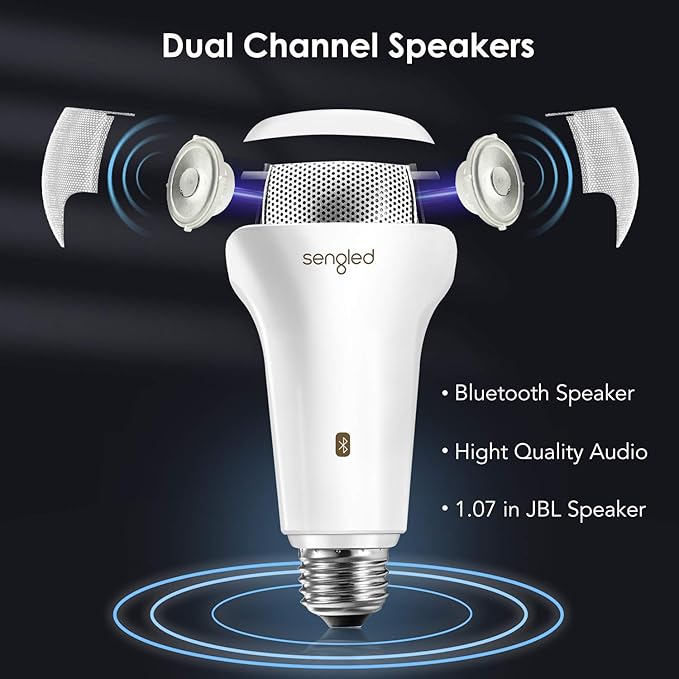 Sengled Solo JBL Speaker Light Bulb Dual Channel Dimmable LED Light App Controlled 45W Equivalent E26 Smart Timing Music Bulb, Compatible with Alexa via Bluetooth Connection